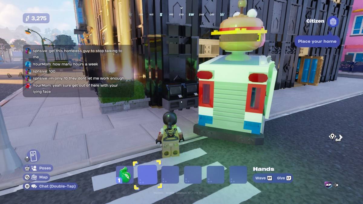 An ATM outside the bank in LEGO Fortnite Brick Life.