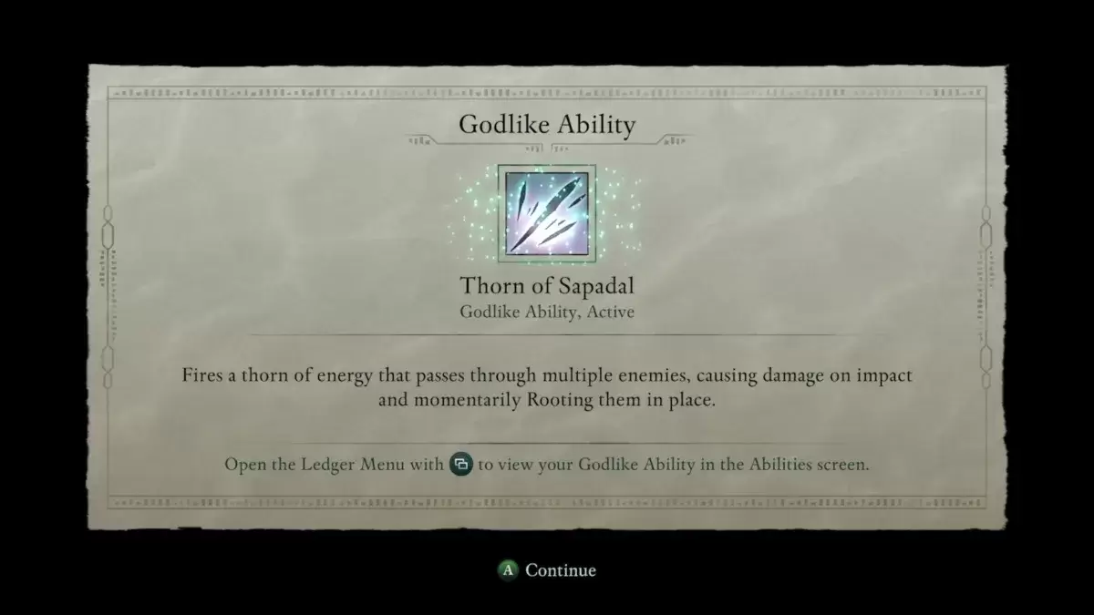 Avowed gameplay of the Thorn of Sapadal ability