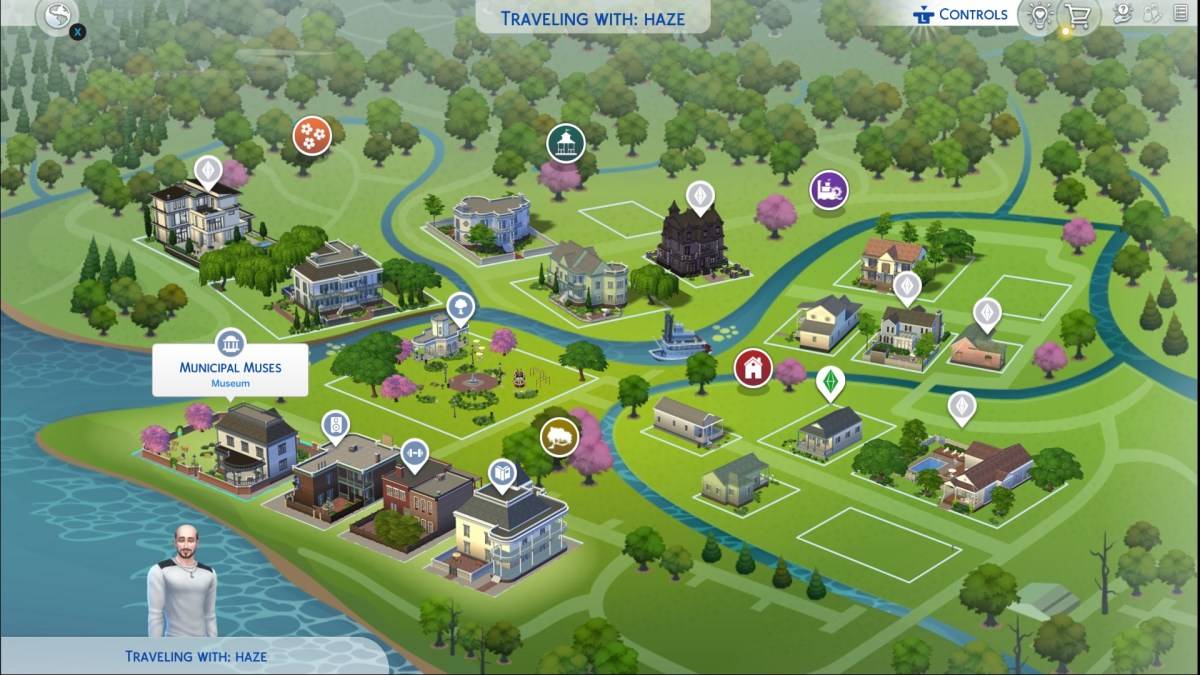 Localização do museu em The Sims 4 mostrando Exposições Históricas para o evento