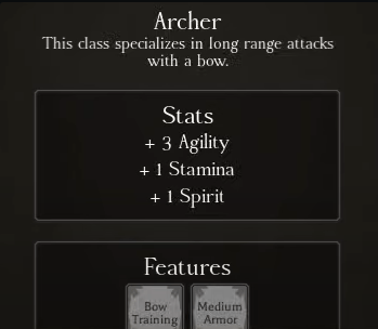 Archer character creation screen in Rune Slayer