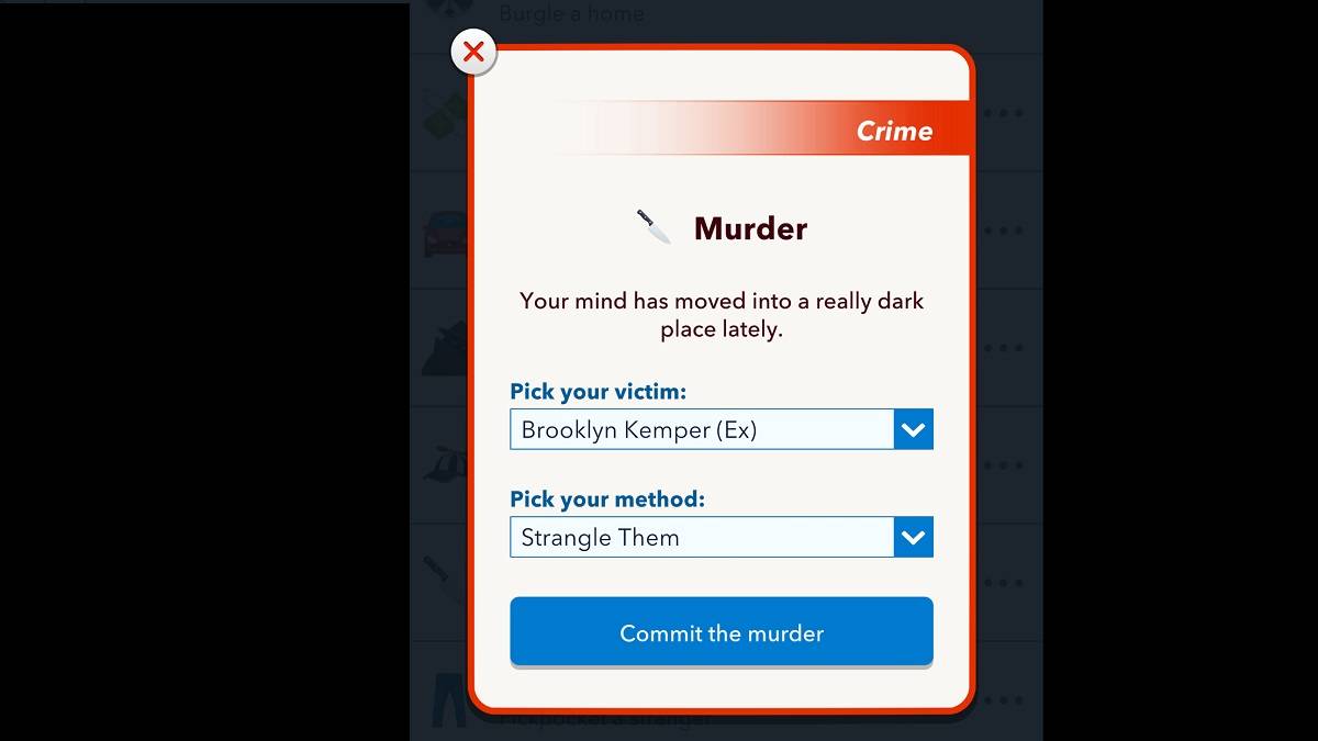 Strangulation Method Selection in BitLife