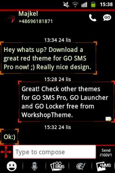 Theme Red Neon GO SMS Zrzut ekranu 3