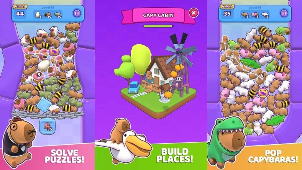 Capybara Stars: Match-3 Puzzler dengan bangunan kawasan yang selesa