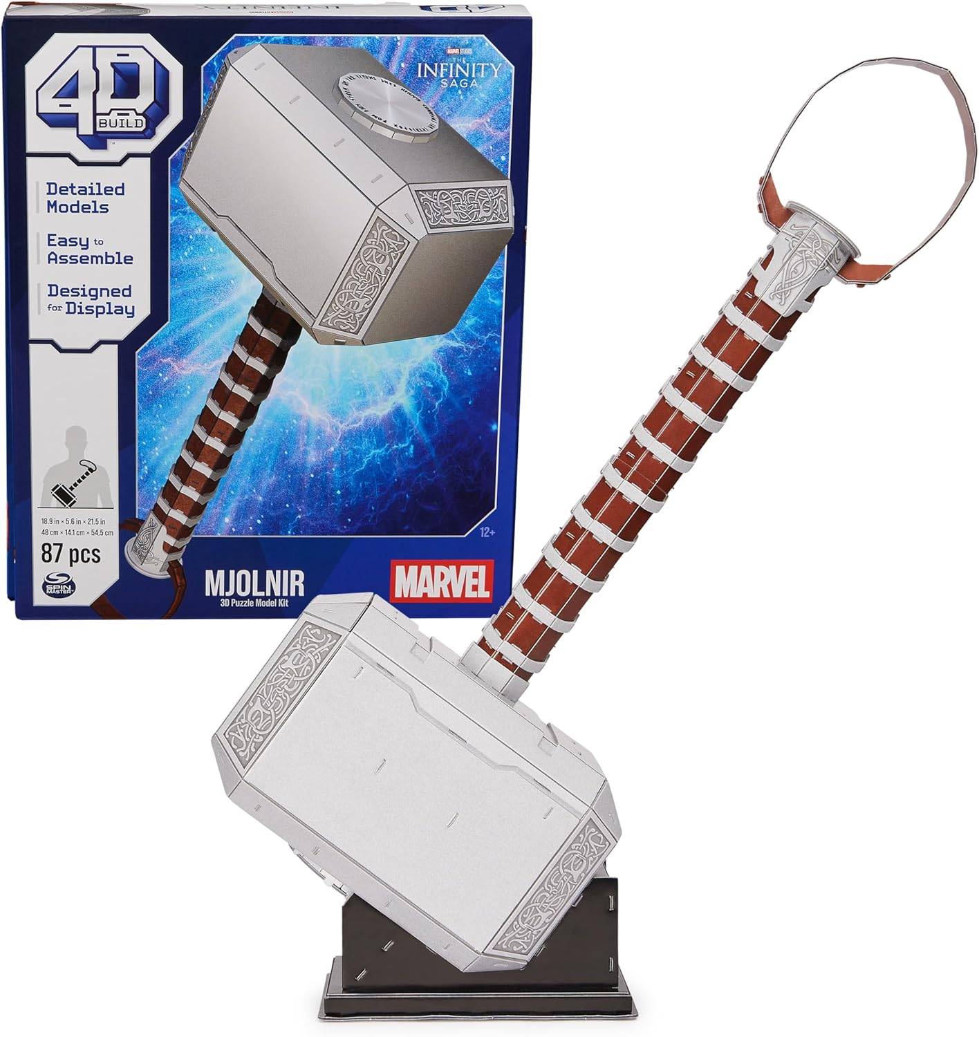 MARVEL Mjolnir Thor Thin Hammer 3D Puzzle Model Kit Stand, 87 PCs နှင့်အတူ