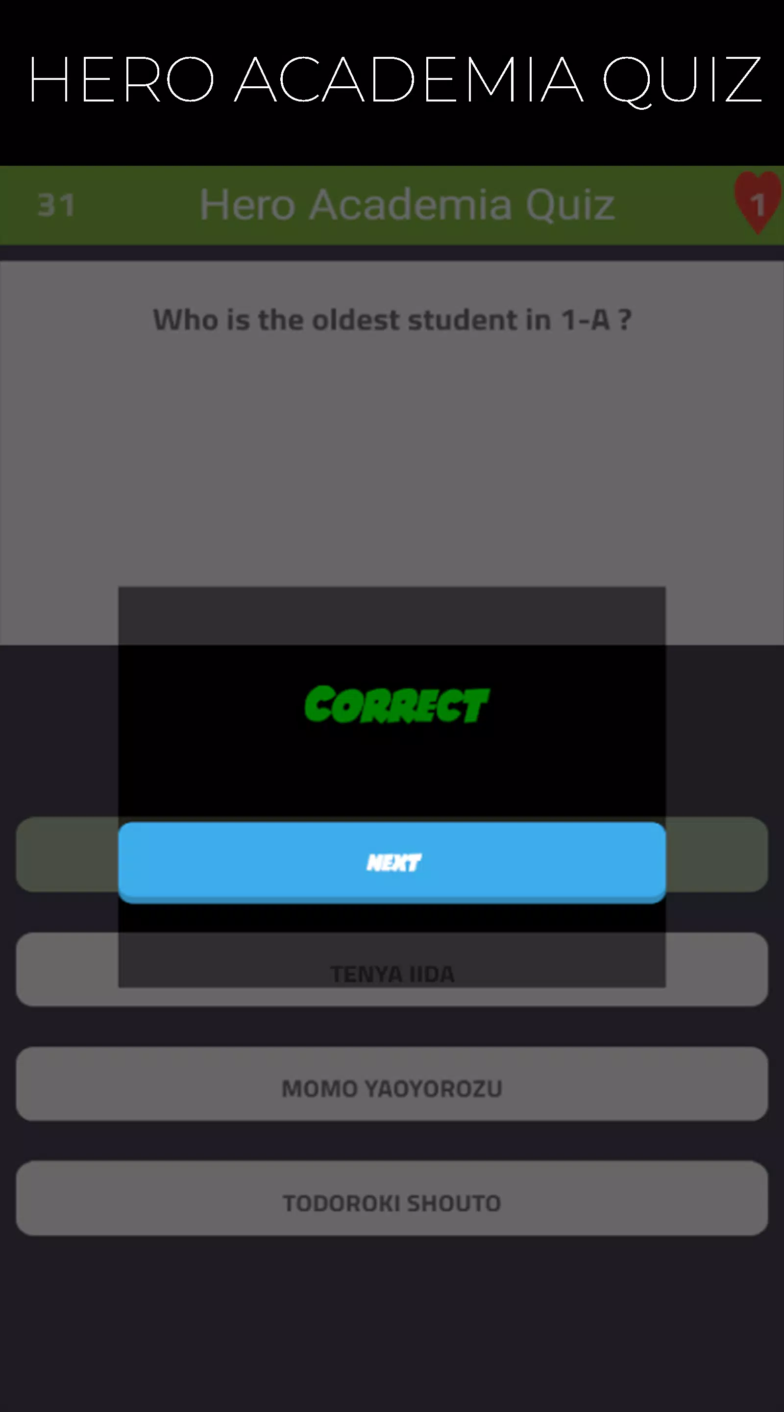 Schermata Quiz Game for Hero Academia 1