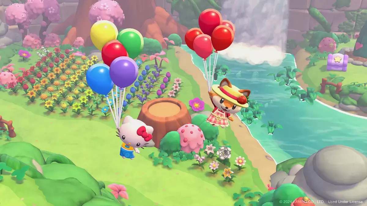 Characters flying in Hello Kitty Island Adventure